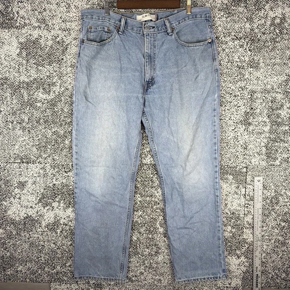 Levis 512 Slim Fit Straight Blue Jeans Men 38 X 30 (FITS 37 X 30) Torn Hems READ